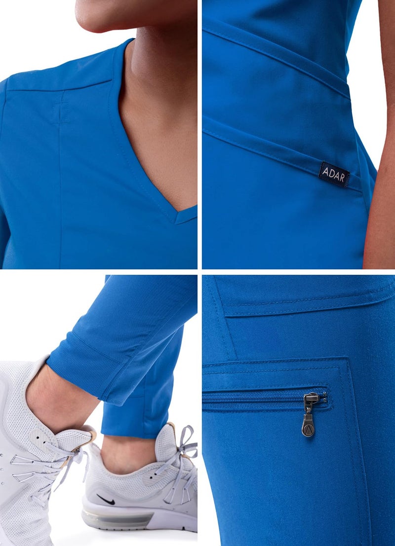 Adar Uniforms Adar Pro Athletic Scrubs Set For Women - Stretch V-Neck Scrub Top & Yoga Jogger Cargo Scrub Pants, 10 Pockets - P9500 - Royal Blue - L - Image 5